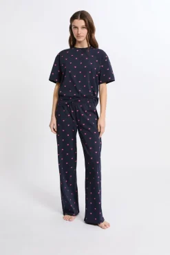 Best ETAM Pijama de 2 piezas con estampado de corazones de algodón MARINO