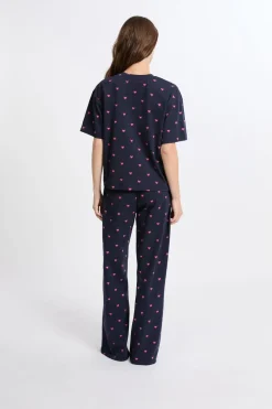 Best ETAM Pijama de 2 piezas con estampado de corazones de algodón MARINO