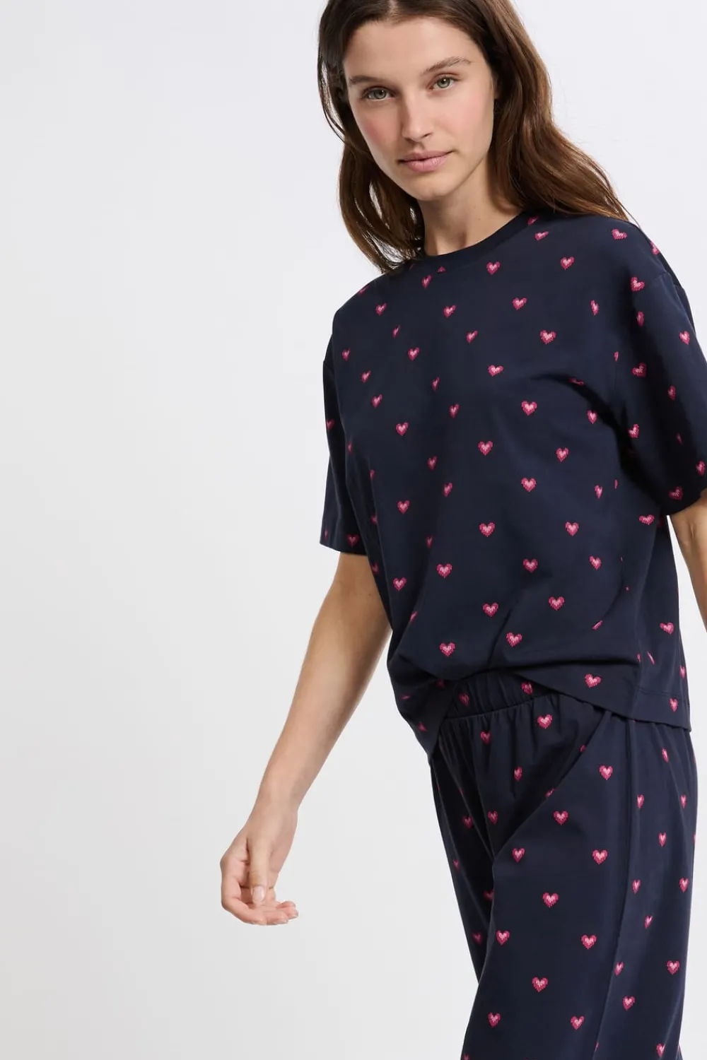Best ETAM Pijama de 2 piezas con estampado de corazones de algodón MARINO