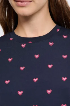 Best ETAM Pijama de 2 piezas con estampado de corazones de algodón MARINO