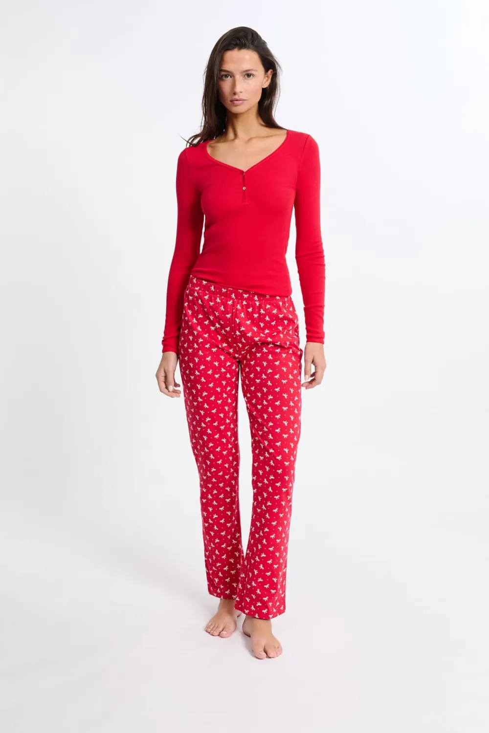 Clearance ETAM Pijama de 2 piezas con estampado de algodón ROJO