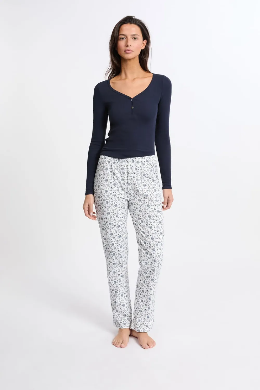 New ETAM Pijama de 2 piezas con estampado de algodón MARINO