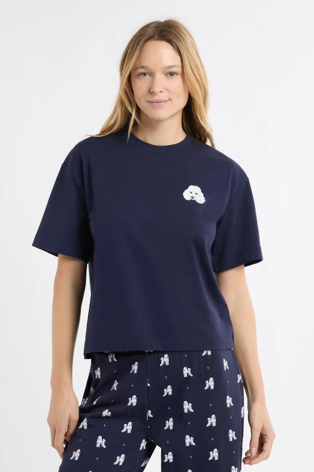 ETAM Pijama de dos piezas con estampado de perros marino