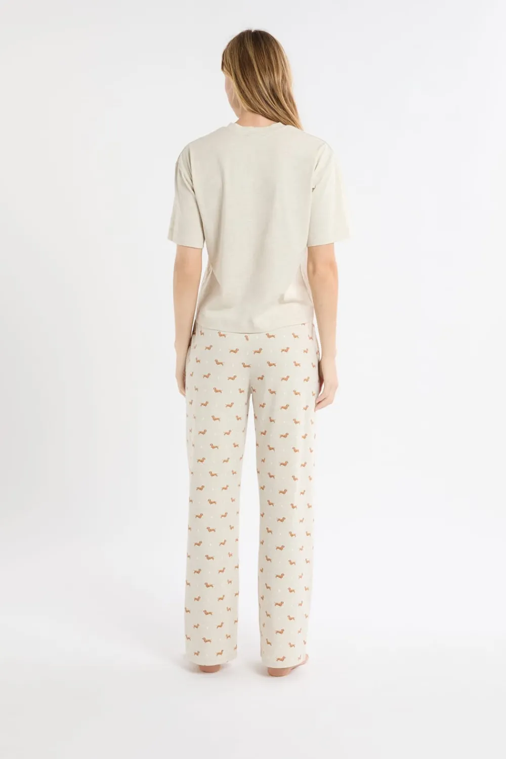 ETAM Pijama de dos piezas con estampado de perros BEIGE