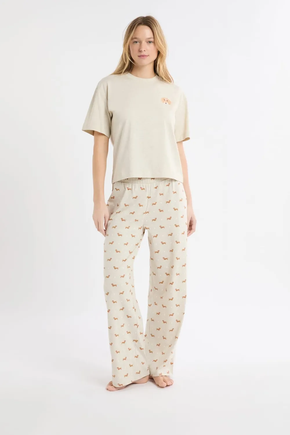ETAM Pijama de dos piezas con estampado de perros BEIGE