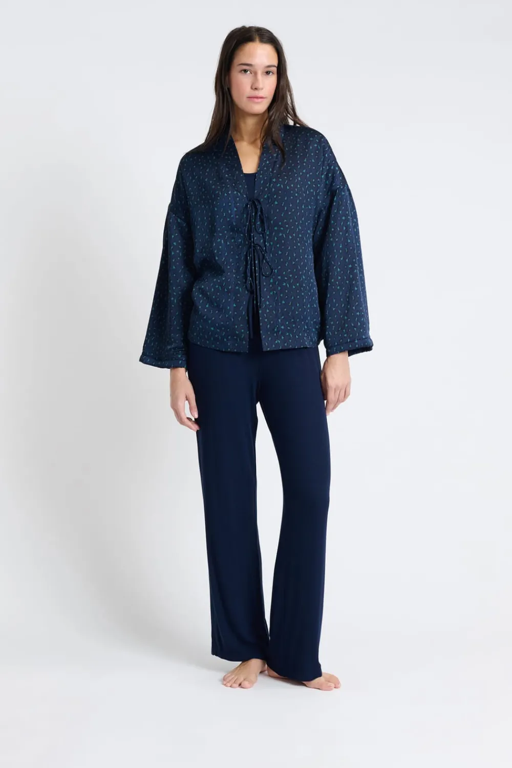 Best ETAM Pijama de tres piezas de satén AZUL OSCURO
