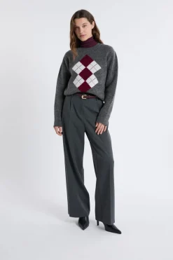 Best ETAM Pull col rond à motifs GRIS CLAIR