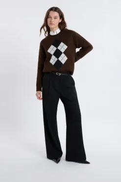 Sale ETAM Pull col rond à motifs CHOCOLAT