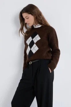 Sale ETAM Pull col rond à motifs CHOCOLAT