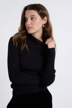 Discount ETAM Pull en tricot irisé à col montant NOIR