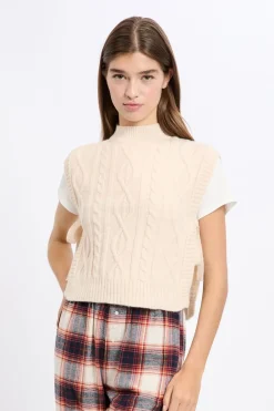 Sale ETAM Pull sans manches à nouer ECRU