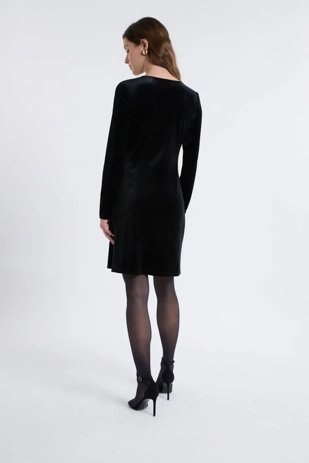 Hot ETAM Robe à manches longues en velours avec détail anneaux NOIR