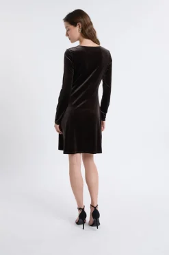Clearance ETAM Robe à manches longues en velours avec détail anneaux MARRON
