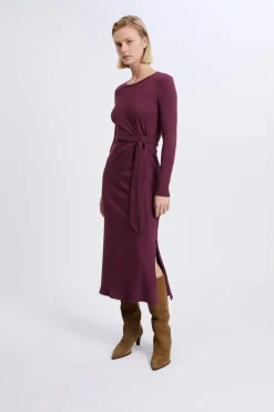 ETAM Robe avec détail à nouer en coton CASSIS