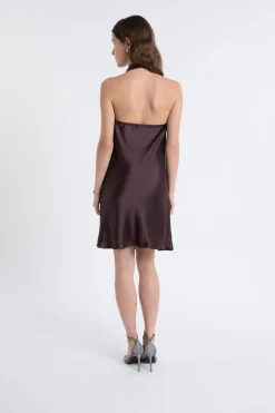 Sale ETAM Robe satinée avec col benitier MARRON