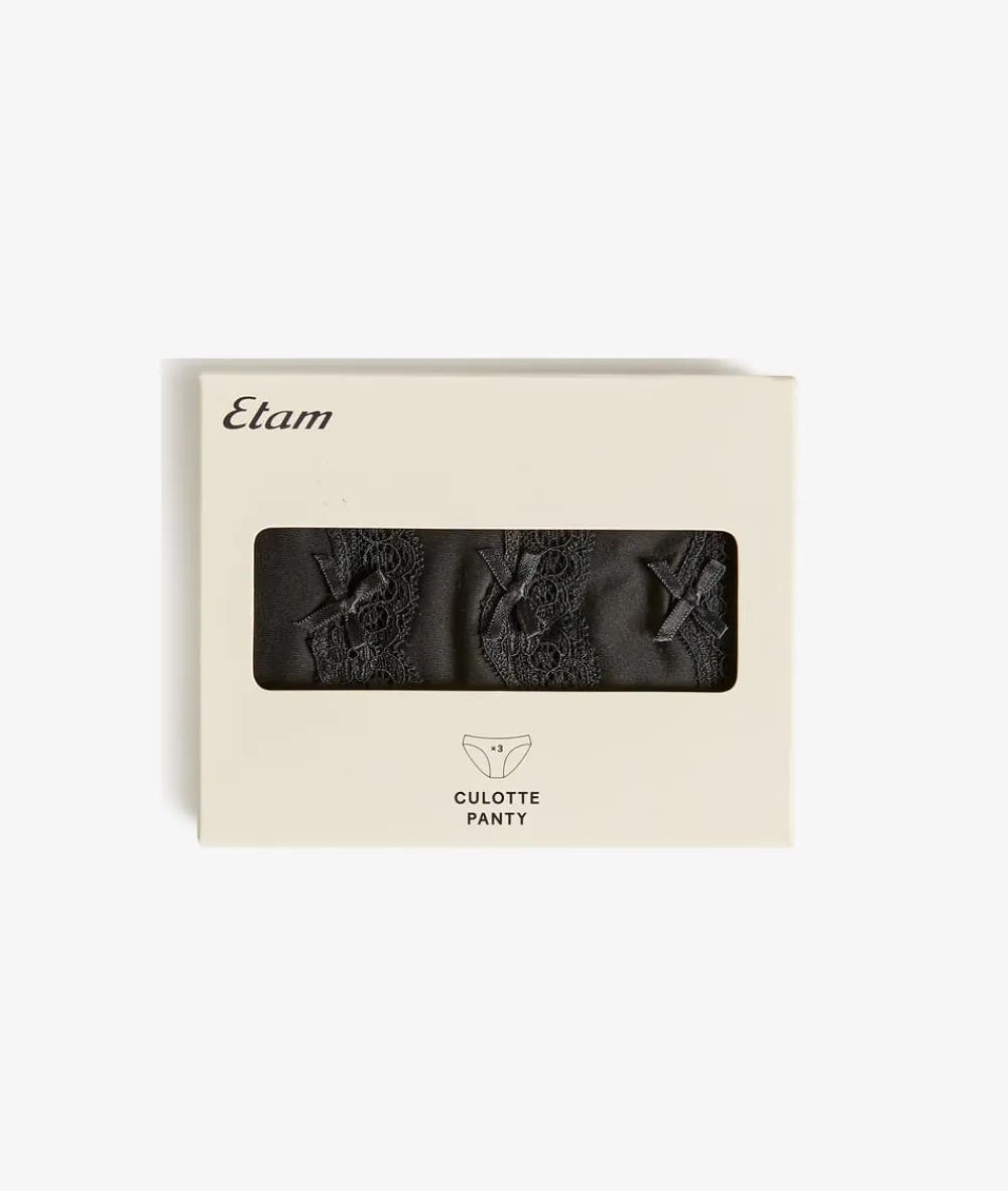 Sale ETAM Set de 3 braguitas de microfibra y encaje NEGRO