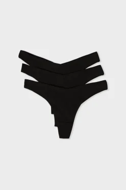 Discount ETAM Set de 3 tangas de algodón NEGRO
