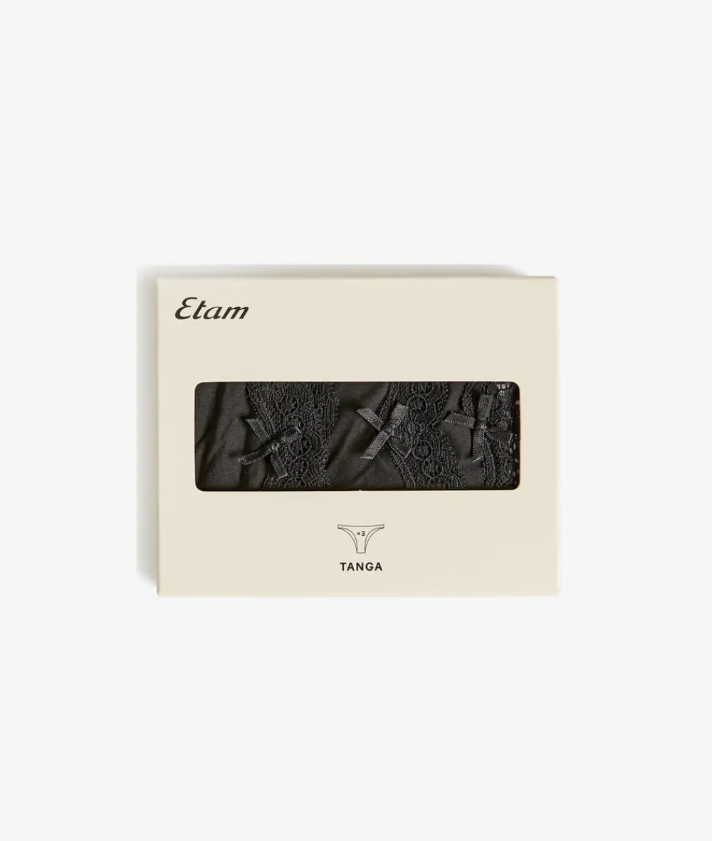 Outlet ETAM Set de 3 tangas de microfibra y encaje NEGRO