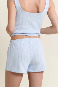 New ETAM Short de pyjama en coton en pointelle BLEU AZUR
