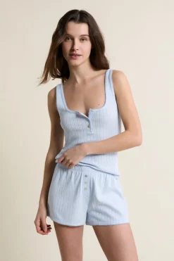 New ETAM Short de pyjama en coton en pointelle BLEU AZUR