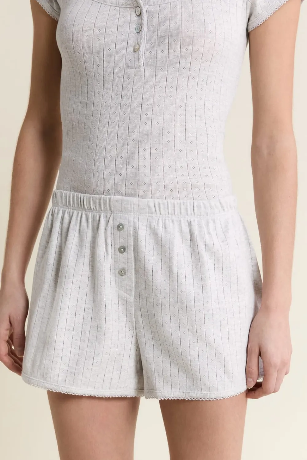 Sale ETAM Short de pyjama en coton en pointelle GRIS