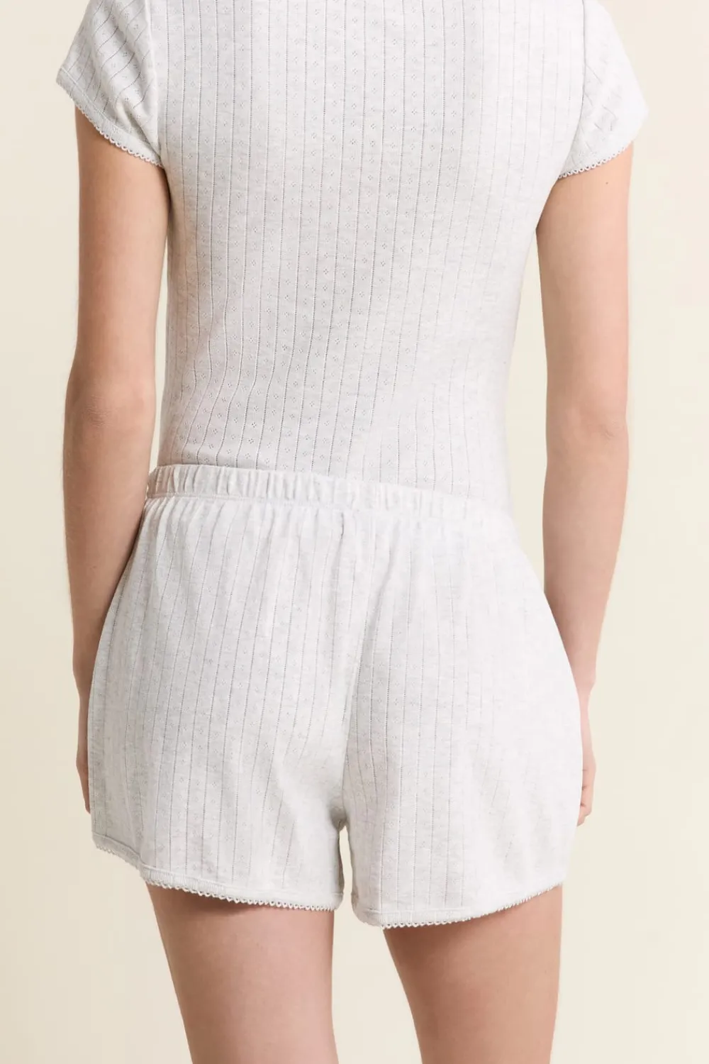 Sale ETAM Short de pyjama en coton en pointelle GRIS