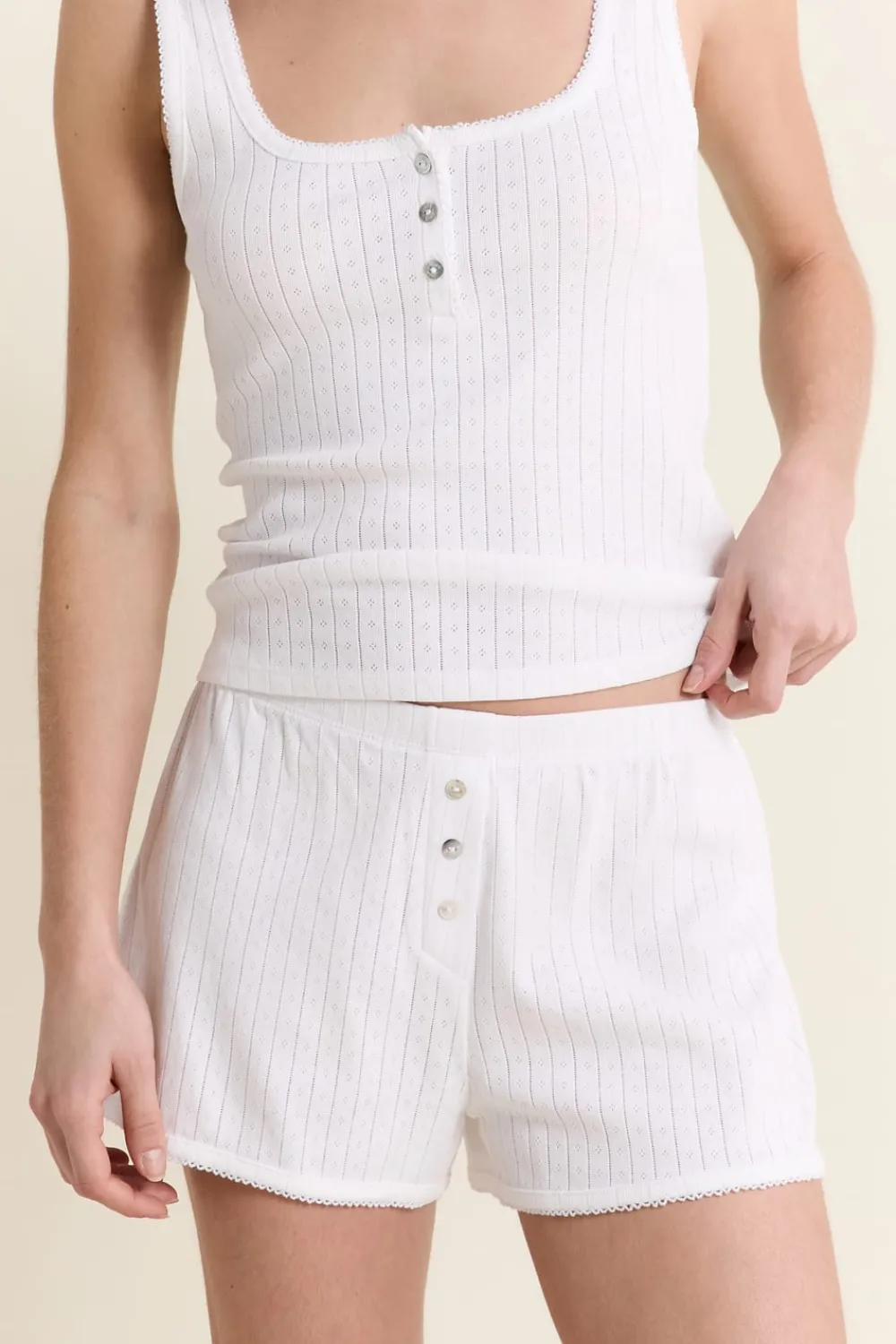 New ETAM Short de pyjama en coton en pointelle ECRU