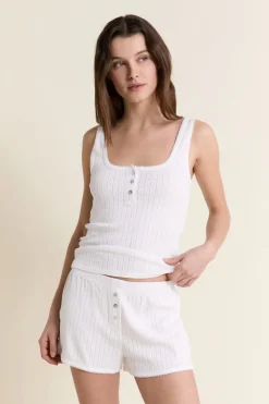 New ETAM Short de pyjama en coton en pointelle ECRU