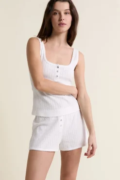 New ETAM Short de pyjama en coton en pointelle ECRU