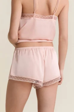 ETAM Short de pyjama satiné détails brodés ROSE POUDRE
