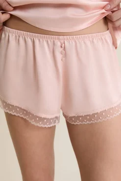 ETAM Short de pyjama satiné détails brodés ROSE POUDRE