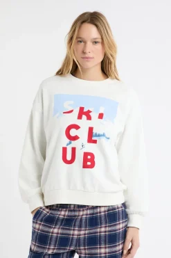 Outlet ETAM Sudadera de algodón con estampado de esquiadores crudo