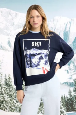 Online ETAM Sudadera de algodón con estampado de paisaje de esquí marino