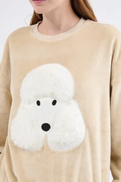 New ETAM Sudadera de manga larga con efecto terciopelo BEIGE