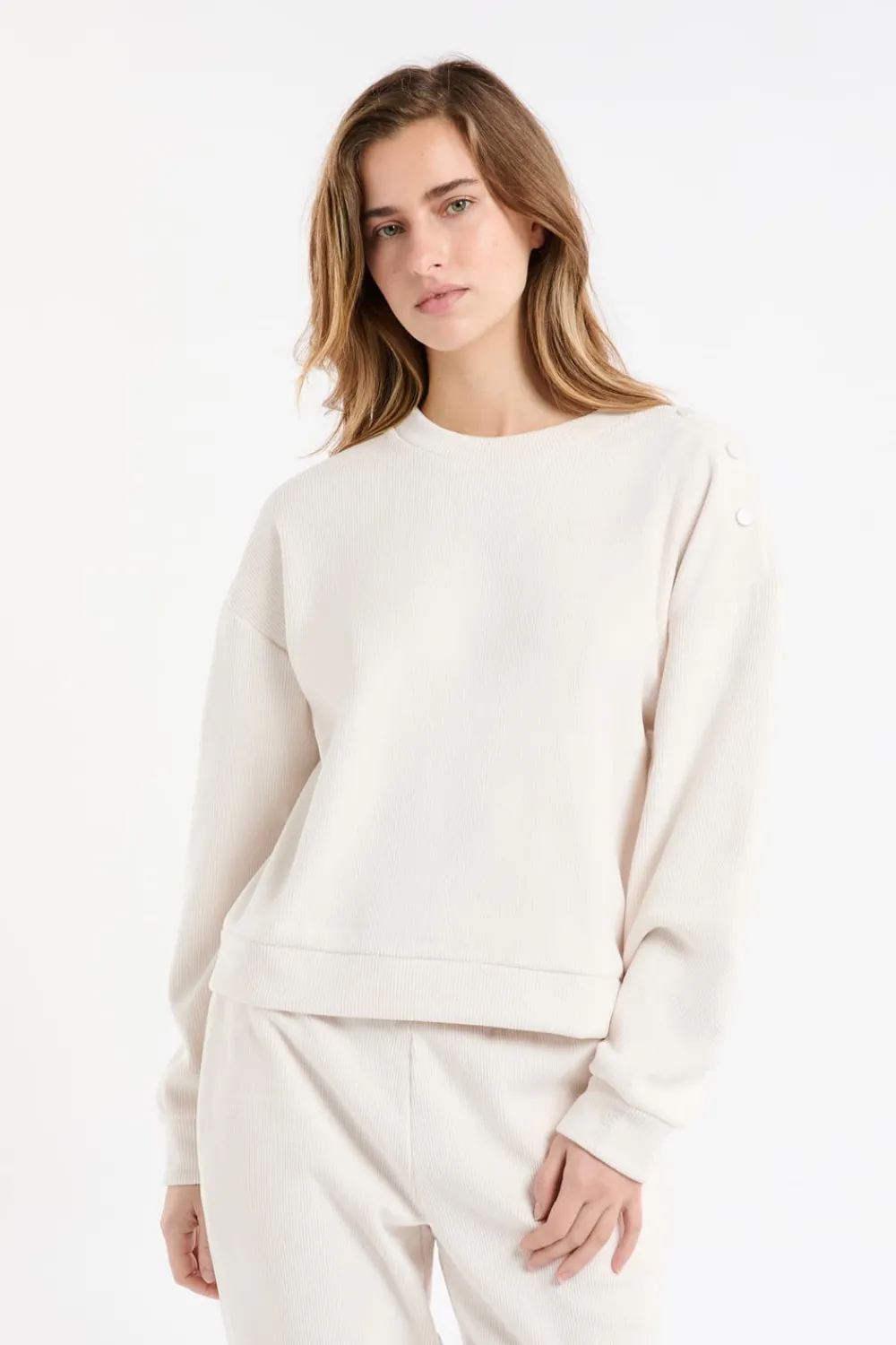 Sale ETAM Sudadera de pijama con cuello redondo crudo