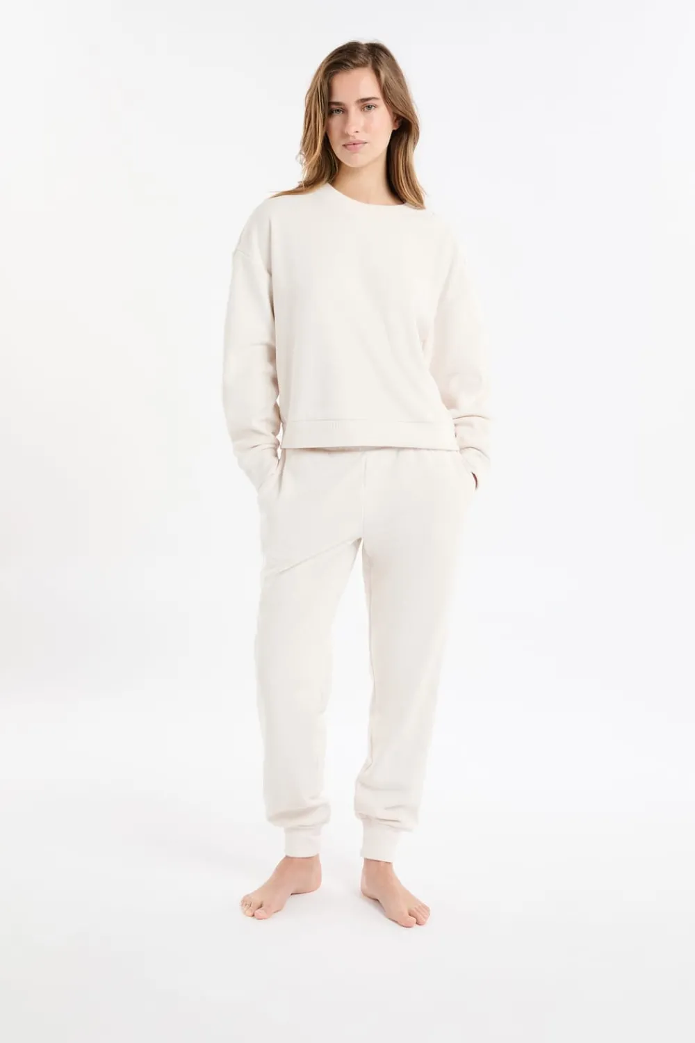 Sale ETAM Sudadera de pijama con cuello redondo crudo