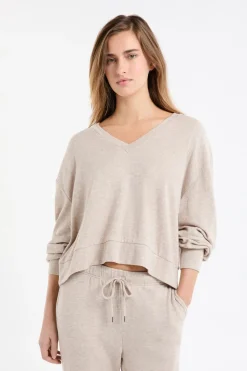New ETAM Sudadera de pijama con cuello en V MARRÓN