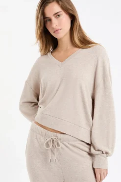 New ETAM Sudadera de pijama con cuello en V MARR&Oacute;N