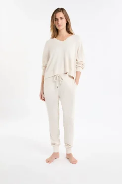 Clearance ETAM Sudadera de pijama con cuello en V BEIGE