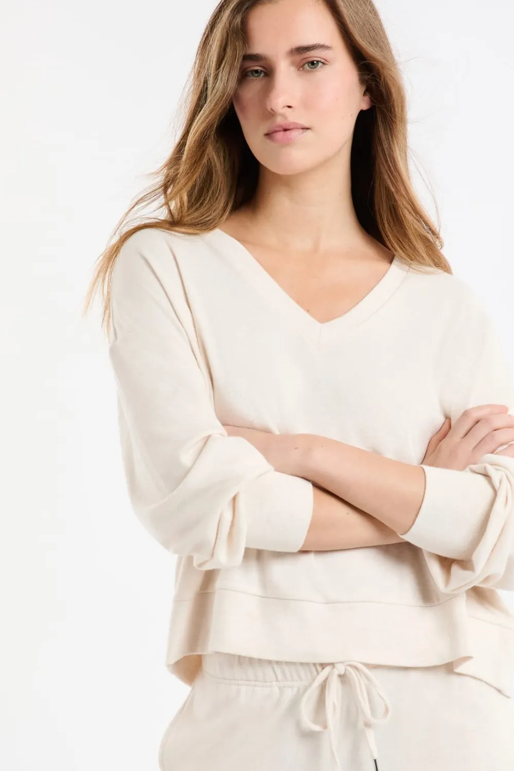 Clearance ETAM Sudadera de pijama con cuello en V BEIGE