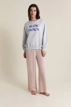 New ETAM Sudadera de pijama con inscripción en algodón GRIS CLARO