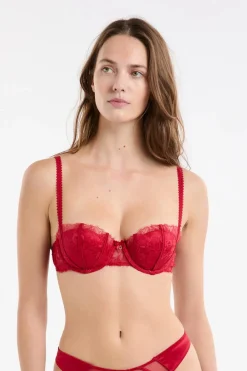 Hot ETAM Sujetador balconnet push-up de tul y satén ROJO