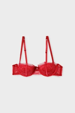 Hot ETAM Sujetador balconnet push-up de tul y satén ROJO