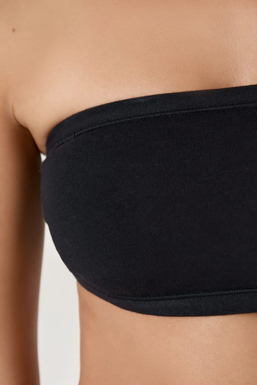 ETAM Sujetador bandeau con aros de algodón orgánico elástico NEGRO