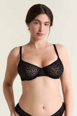 Sale ETAM Sujetador de tul con estampado de leopardo NEGRO
