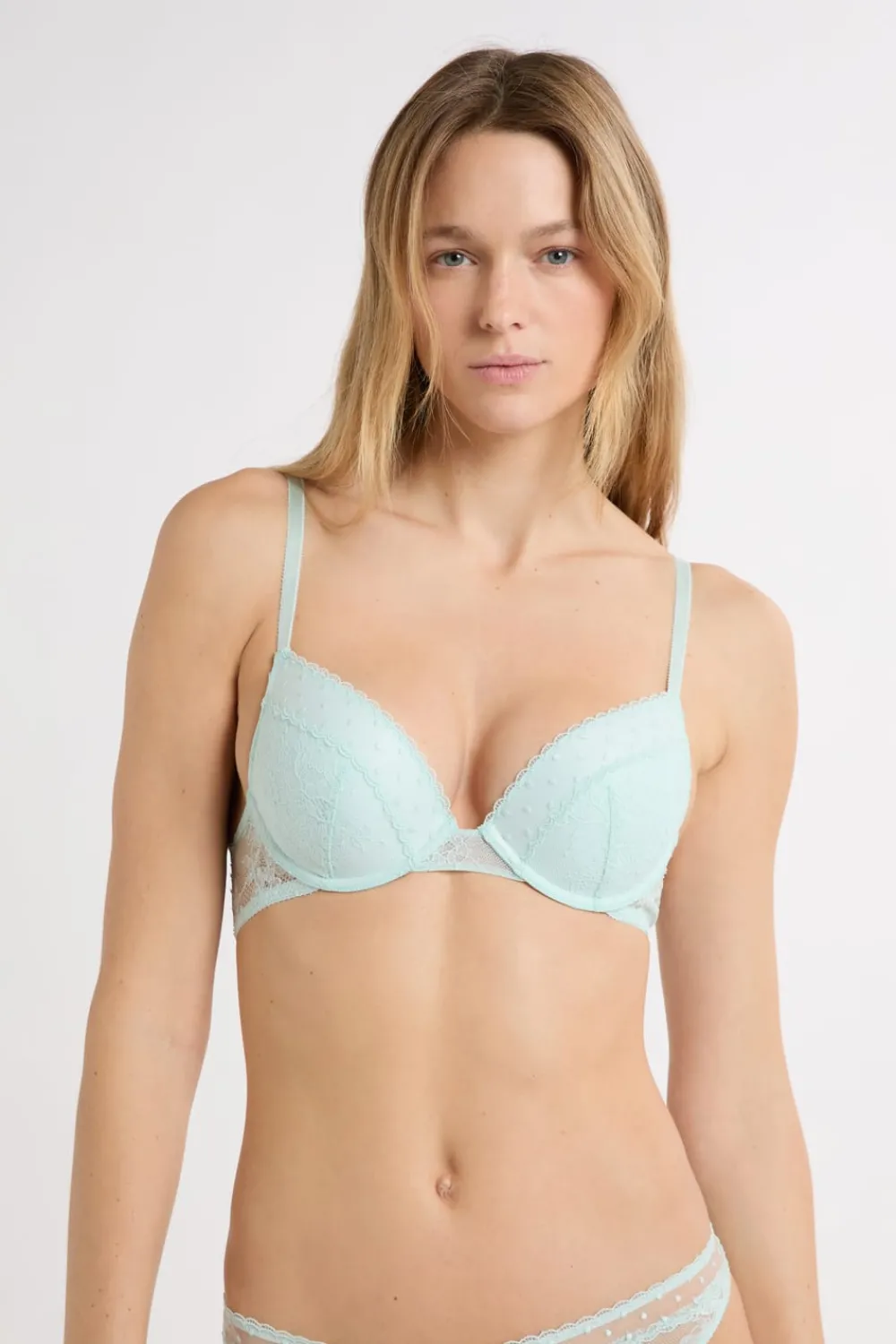 Clearance ETAM Sujetador N.º 2 - El push-up escote pronunciado con bordado AZUL VERDOSO