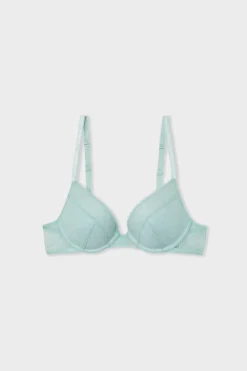 Clearance ETAM Sujetador N.º 2 - El push-up escote pronunciado con bordado AZUL VERDOSO