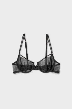 Outlet ETAM Sujetador N.9 - Balconnet de encaje con tirantes dobles NEGRO