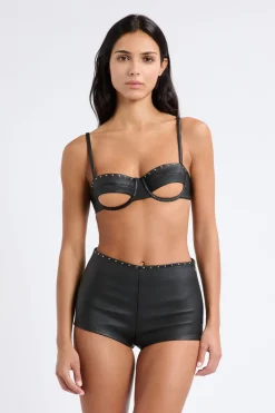 Sale ETAM Sujetador N.9 - Balconnet de cuero NEGRO