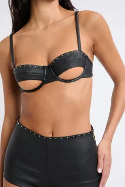 Sale ETAM Sujetador N.9 - Balconnet de cuero NEGRO